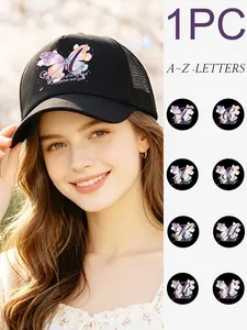 1PC beautiful butterfly letter print truck cap for ladies, with 26 different letter options available. A lightweight and breathable baseball cap with mesh sun protection, suitable for daily street wear in spring and summer for sun protection, and makes a
