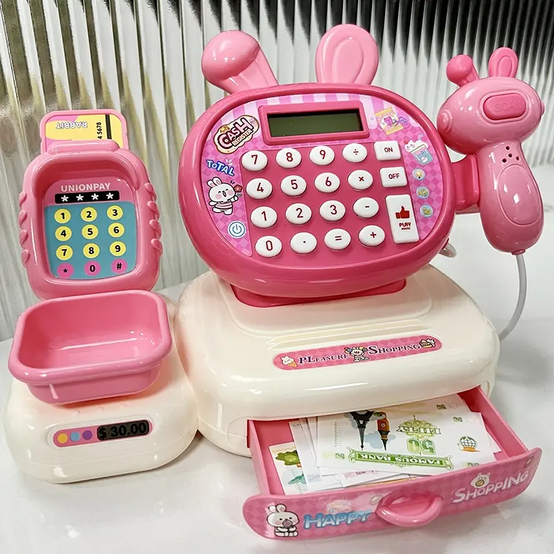 Kids Cash Register Toy, Realistic Supermarket Shopping Simulation Checkout Counter, Educational Pretend Play Money Management Game for Children