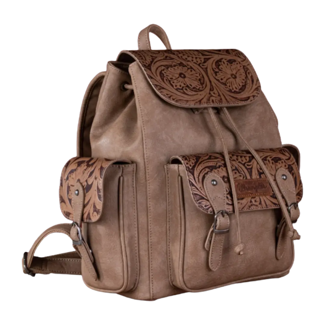 Wrangler Ladies Vintage Floral Tooled Khaki Backpack WG12-9110BKH