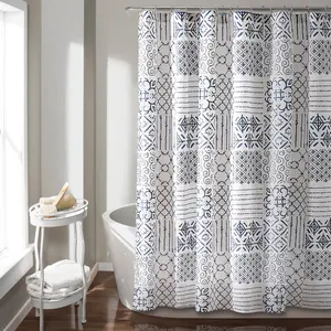 Lush Decor Monique Shower Curtain - Geometric Print Design, Farmhouse Style