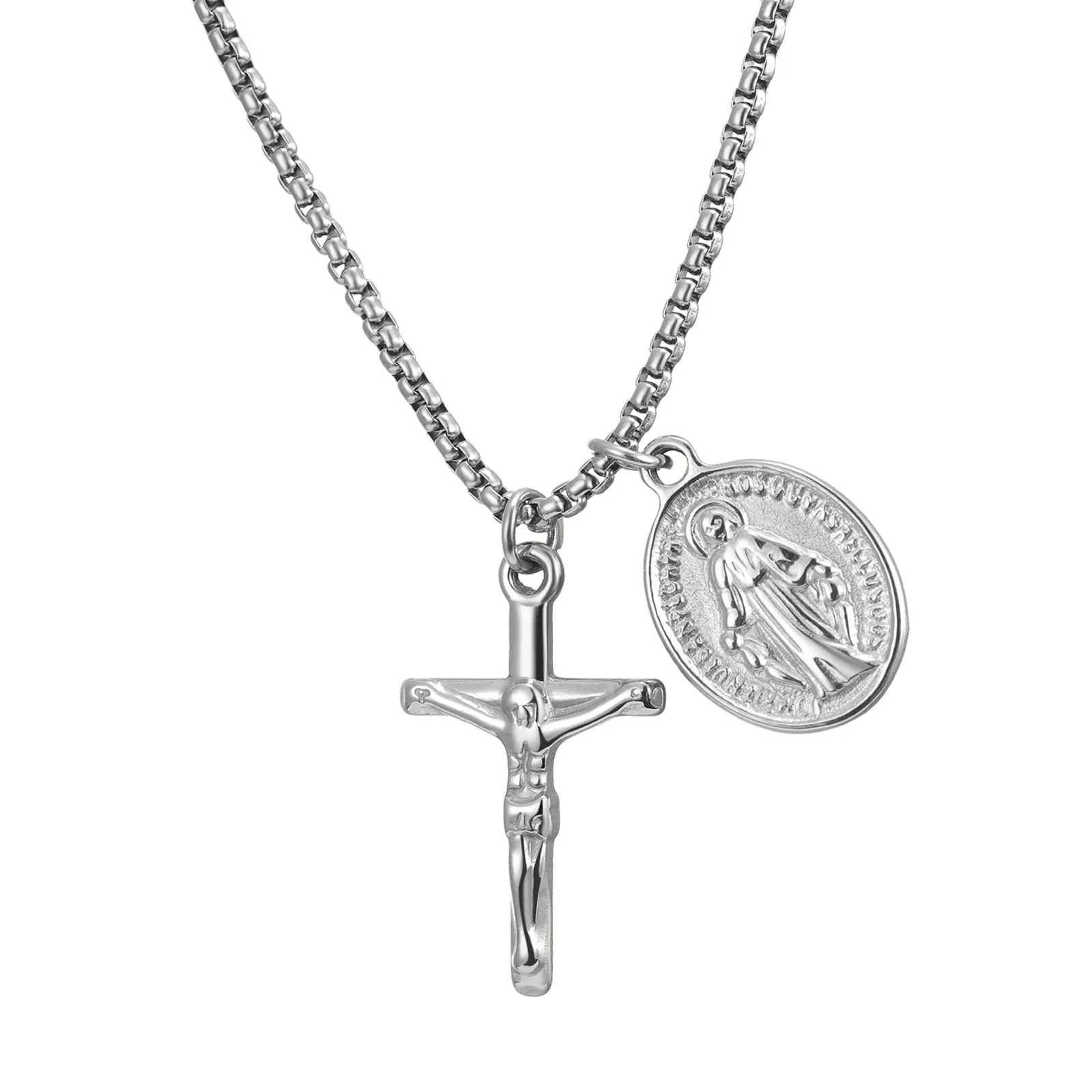 OIDEA Cross Necklace for Women, Modern Stainless Steel Pendant with Reversible Jesus Crucifix & Our Lady of Guadalupe, Non-Tarnish, 23.6", Modern Versatile Accessories, Necklaces For Women