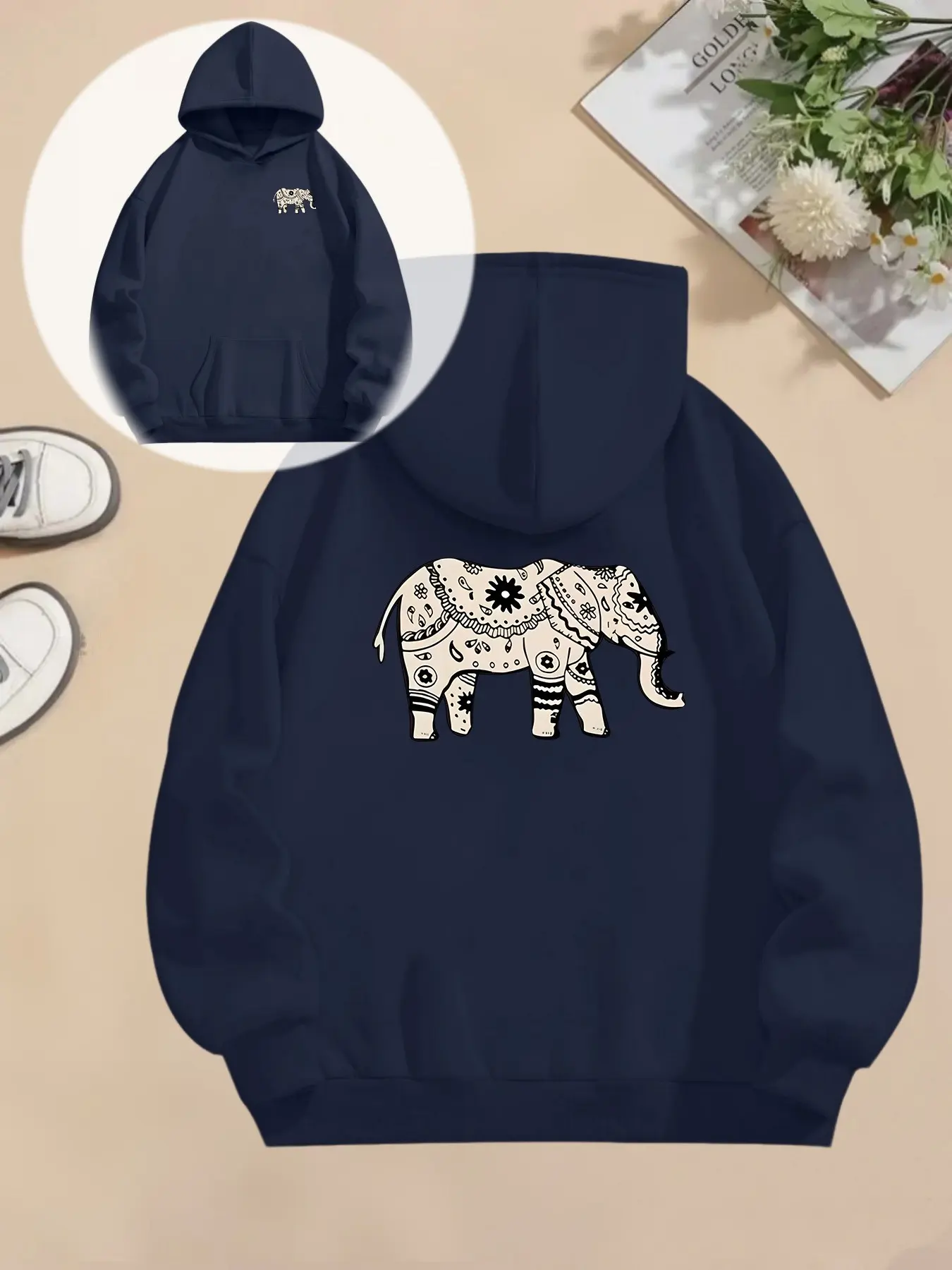 Women's Hooded Sweatshirt Autumn Winter Pattern Print Ethnic Style Elephant Design Casual Daily Wear Fashion Clothing