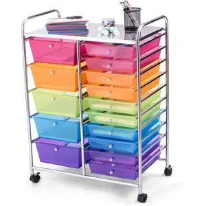 15-Drawer Rolling Storage Cart, Multipurpose Movable Organizer Cart, Utility Cart for Home, Office, School, Rainbow