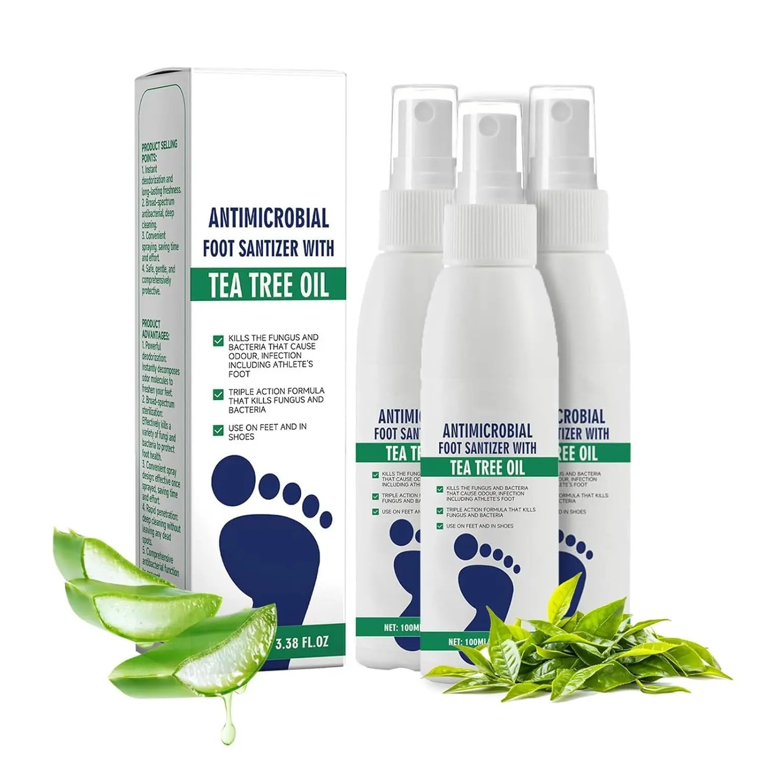 Foot Spray with Tea Tree Oil & Nail Sanitizer Spray, Foot Care Dry Feet Plantar Moisturizing Deodorant, Advanced Foot and Nail Spray Gentle Moisture, Daily Portable Antimicrobial Foot Hydrator