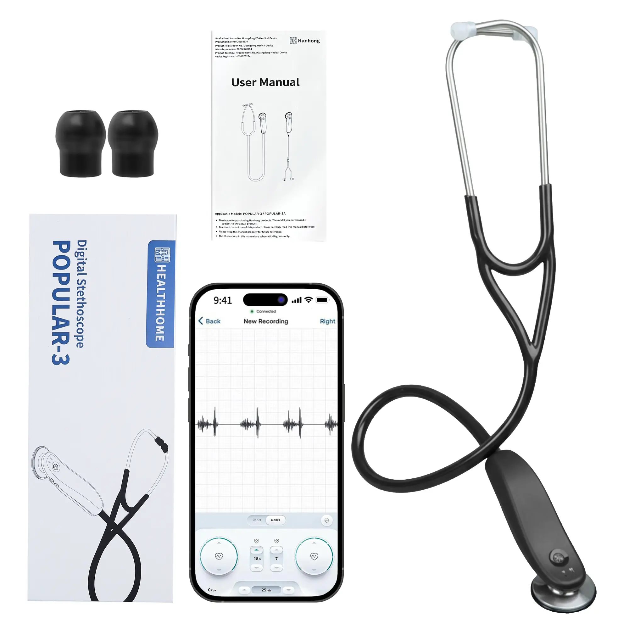 MaiWieel Electronic Digital Stethoscope - 40x Amplification, Active Noise Cancellation, App-Connected Device for Medical Professionals (Nurses, Doctors)