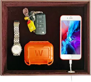 SUKKMORI Valet Tray for Men and Women - PU Leather Nightstand Desk Organizer with Charging Station, Bedside Catchall Tray for Keys, Wallet, Jewelry