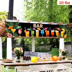 Fashion Cocktail Bar Decor Banner, 240cmx45cm Polyester, Hawaiian Tropical Theme, Pineapple Palm Leaf Pattern, Party Photo Props