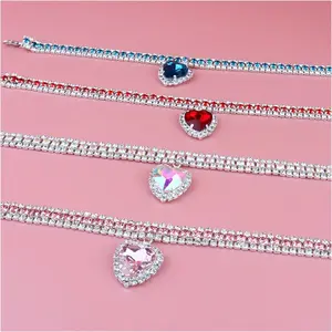 Luxury Crystal Cat Collar Love Pendant Necklace Pet Collar Adjustable Small Dog Cat Neck Ring Rhinestone Collar Pet Accessories