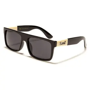 Locs Flat Top Squared Sunglasses - Black Frame Gold Accents UV400 Protection Fashionable & Comfortable for Men 91156