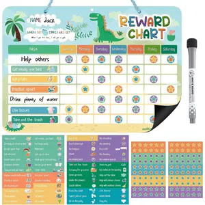Dinosaur Magnetic Behavior Chart for Kids at Home with 52 Chore Charts, 120 Magnetic Star Stickers Dry Erase Responsibility Chart for Toddlers Potty Training