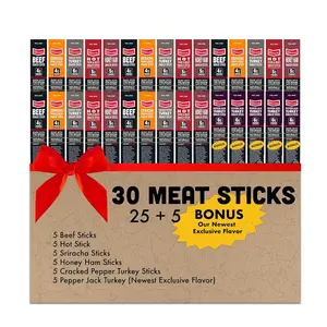 Jerky Variety Pack Meat Sticks - Low Carb, High Protein Snacks | Keto Friendly, Gluten Free | Bonus Includes Exclusive Flavor | Turkey, Ham, Pork & Beef Jerky Sticks | Gifts for Men & Women