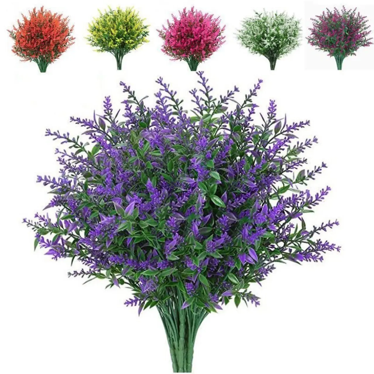 Artificial Lavender Flower, 12 Bundles 7-fork Lavender Flower, Outdoor UV Protection Fake Flower, Decorative Plant for Home Garden Porch Window Box, Decoration, Bouquet, Plastic, Faux Lavender Flowers, Outdoor Fake Plants, Artificial Flower Decorations