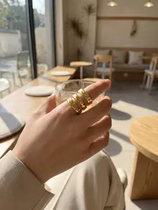 Vintage Textured Metal Ring, Stainless Steel, Hammered & Cutout Design, Casual Party and Daily Wear, All Seasons, Interlocked Stackable Finger Rings