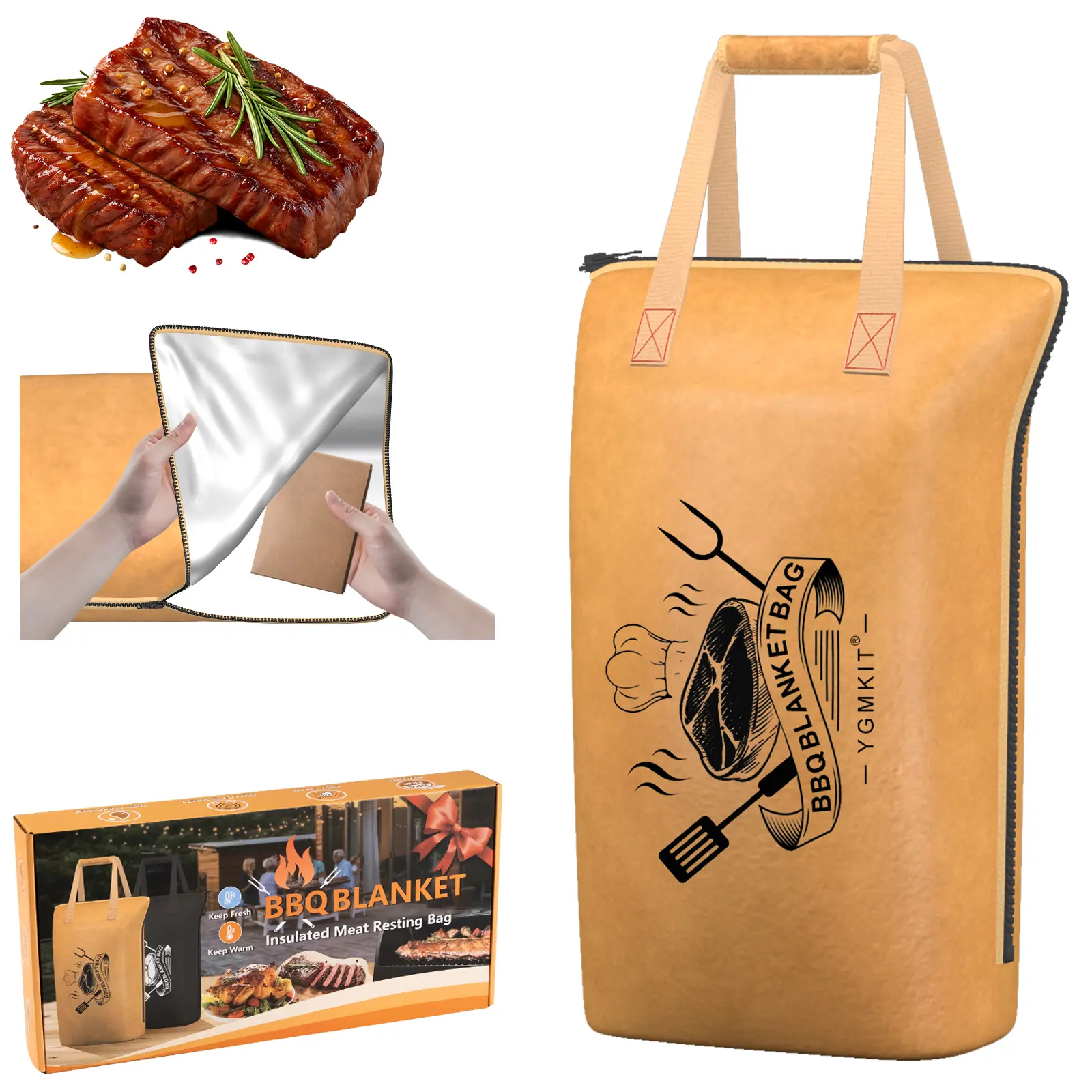 21 Inch Insulated BBQ Meat Resting Blanket,Meat Insulated Bag for Brisket,Leakproof Aluminium Bag with Handle and Adjustable Shoulder Strap,Meat Blanket for Steaks,Pork Chop,Turkey,Grilled Chicken,Christmas Gifts,Father's Day Gifts,Birthday Gift for Men