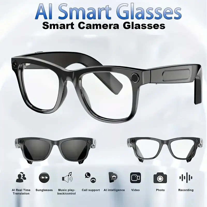Smart Glasses Video Glasses Smart Eyewear with Camera First Person View Recorder HiFi Music Calls UV Blue Light Block AI Translator for Men Women - Wearable