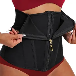 Front Zip Waist Cincher & Tummy Control Corset, Adjustable Hourglass Body Shaper for Fitness. brazilian faja front waist trainer zipper solid closure wear Shorts Butt Contrast Lace Lifter curve C-Section Postpartum Recovery Girdle sale up stock less