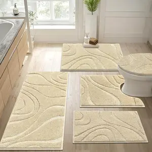 5-piece Washable Bathroom Rug Set Soft Absorbent Microfiber Bath Mat Non-slip Washable Bathroom Rug Set with Toilet Seat Cover and U-shaped Toilet Seat Cushion