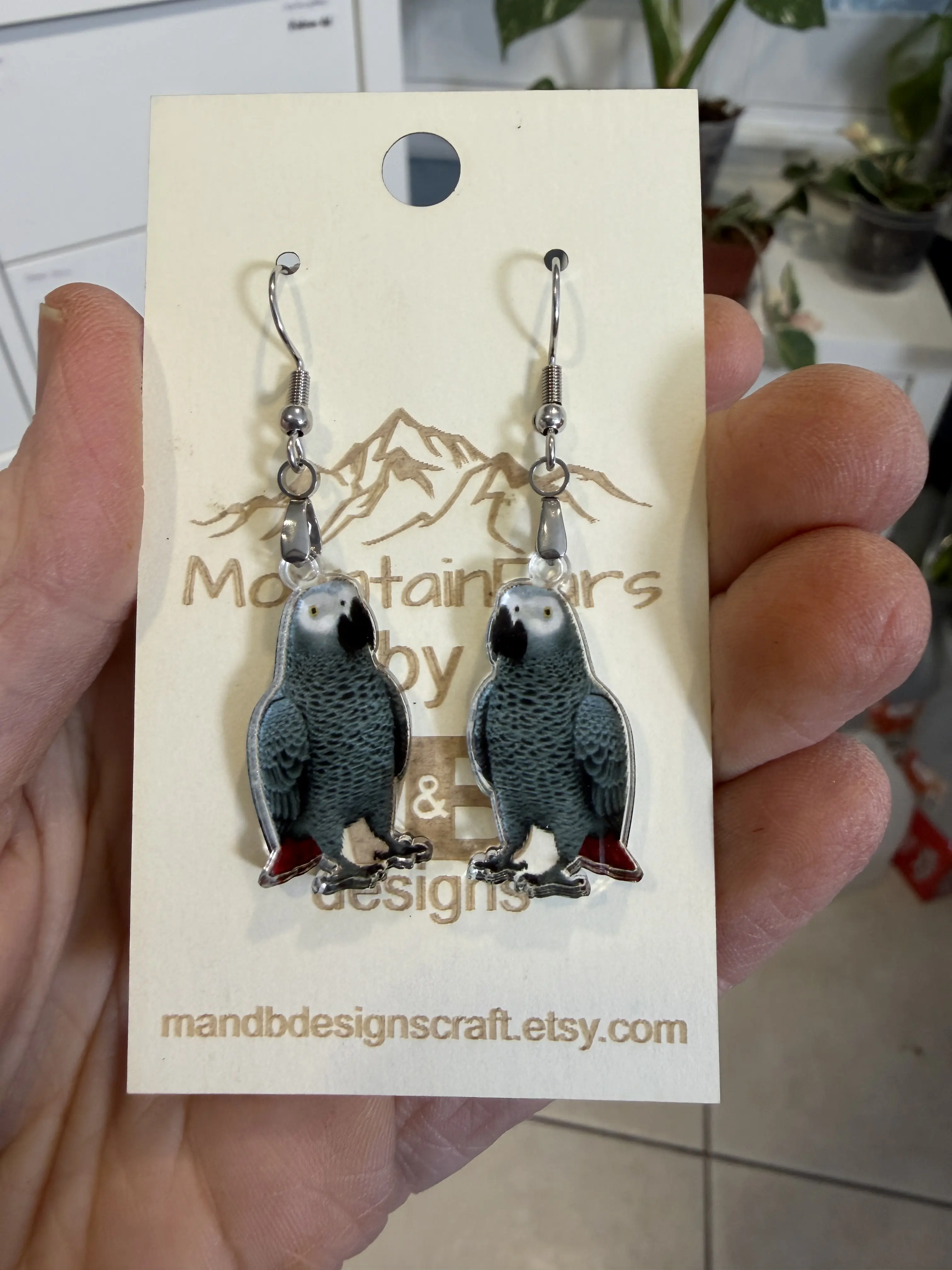 African Grey Earrings