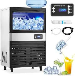 【Christmas Gift】Commercial Stainless Steel Ice Maker, 120Lbs/24h Production, 2-Way Water Addition Modes, 60pcs Ice in 5 Mins, 26Lbs Storage Bin, for Restaurant Use