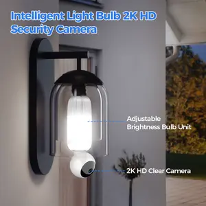 Intelligent Retractable Light Bulb 2K HD Security Camera with Dimmable LED Color Night Vision Clear Motion Detection Camera for Enhanced Visibility 24/7 Recording Micro SD