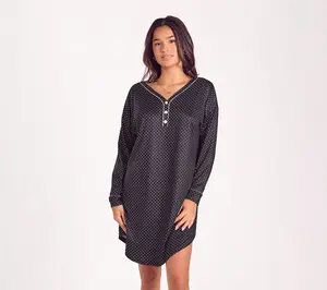 iCollection Polka Dot Long Sleeve Henley Sleep Shirt