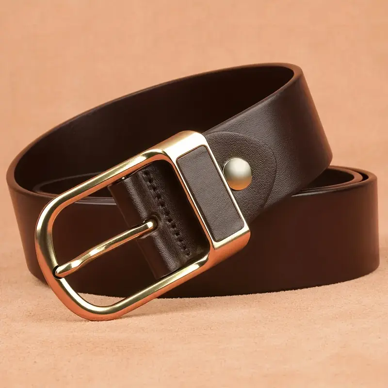 TINIDI Men's Classic Business Belt - Faux Leather with Alloy Square Buckle, Casual & Formal Waist Accessory, Dry Clean Only, Ideal Gift for Men (Brown), Classic Belt