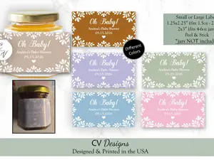 CV Designs Baby Shower Honey Jar Favor Sticker Labels - Customizable Colors, 50 or 100 Pack, 1.25x2.25" or 2x3" Sizes, Water-Resistant, Peel & Stick, Ideal for Glass Jars
