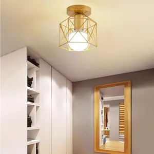Creative Industrial Iron Birdcage Pendant Light, Small Hexagonal Indoor Staircase Hallway Restaurant Corridor Lamp, Unique Design