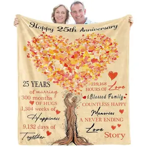 25th Anniversary Blanket Gifts, 25th Wedding Anniversary Blanket Gifts for Couple Husband Wife, 25 Year Anniversary Decorations Gift Ideas, Throw Blanket 60"X 50"