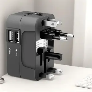 Multifunctional Travel Plug Adapter, Universal Wall Charger with 2 USB Ports, Global Charging Converter for Home Office and Travel, Multi Plug Outlet