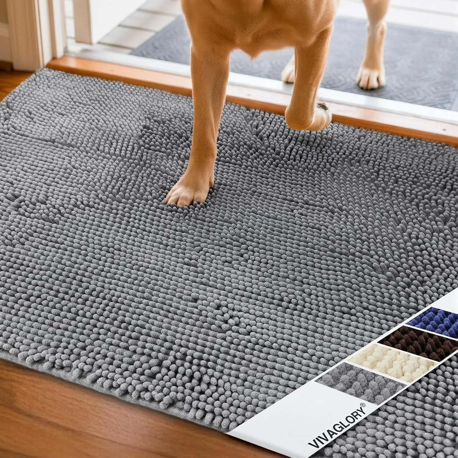 Dog Door Mat Absorpmax Dog Mat for Muddy Paw, 31 × 20", Grey | Mud Rug with Non Slip Backing for Indoor & Outdoor, Washable Soft Chenille anti Mud Waterproof