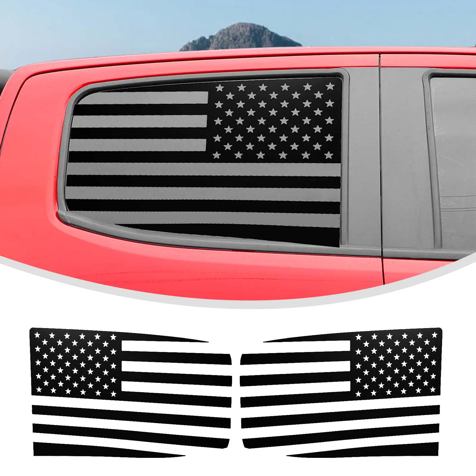 US Flag Adhesive Vinyl Rear Side Window Stickers - UV Resistant ABS Automotive Decals, American Flag Chevy Truck Accessory for 2014+ Chevy Colorado Vehicle Exterior Decor