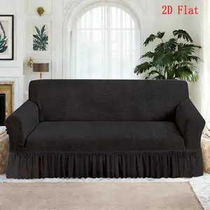 1PC Sofa Cover, Minimalist Black Background Subtle Leaf Pattern Printed Skirt Style Sofa Cover, Stretch Full Wrap Sofa Slipcover, Removable & Washable Sofa Protector, Universal Skirt Sofa Cover for Living Room, Home Decoration, 2D Flat Printing