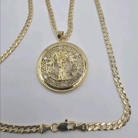 LA SANTA MUERTE / THE GRIM REAPER  Cuban link necklace gold-plated 24"inches