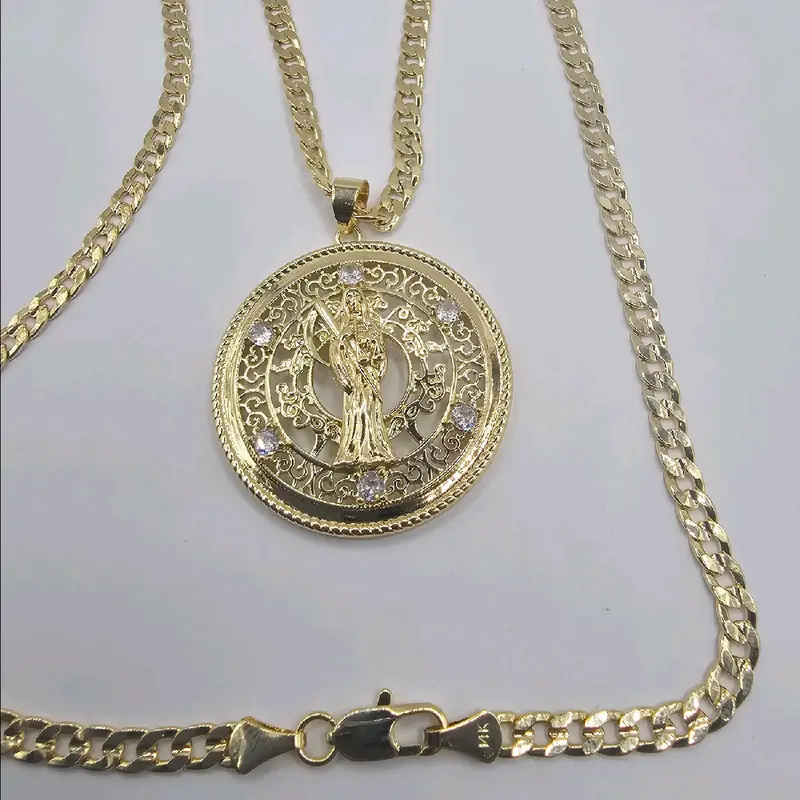 LA SANTA MUERTE / THE GRIM REAPER  Cuban link necklace gold-plated 24"inches