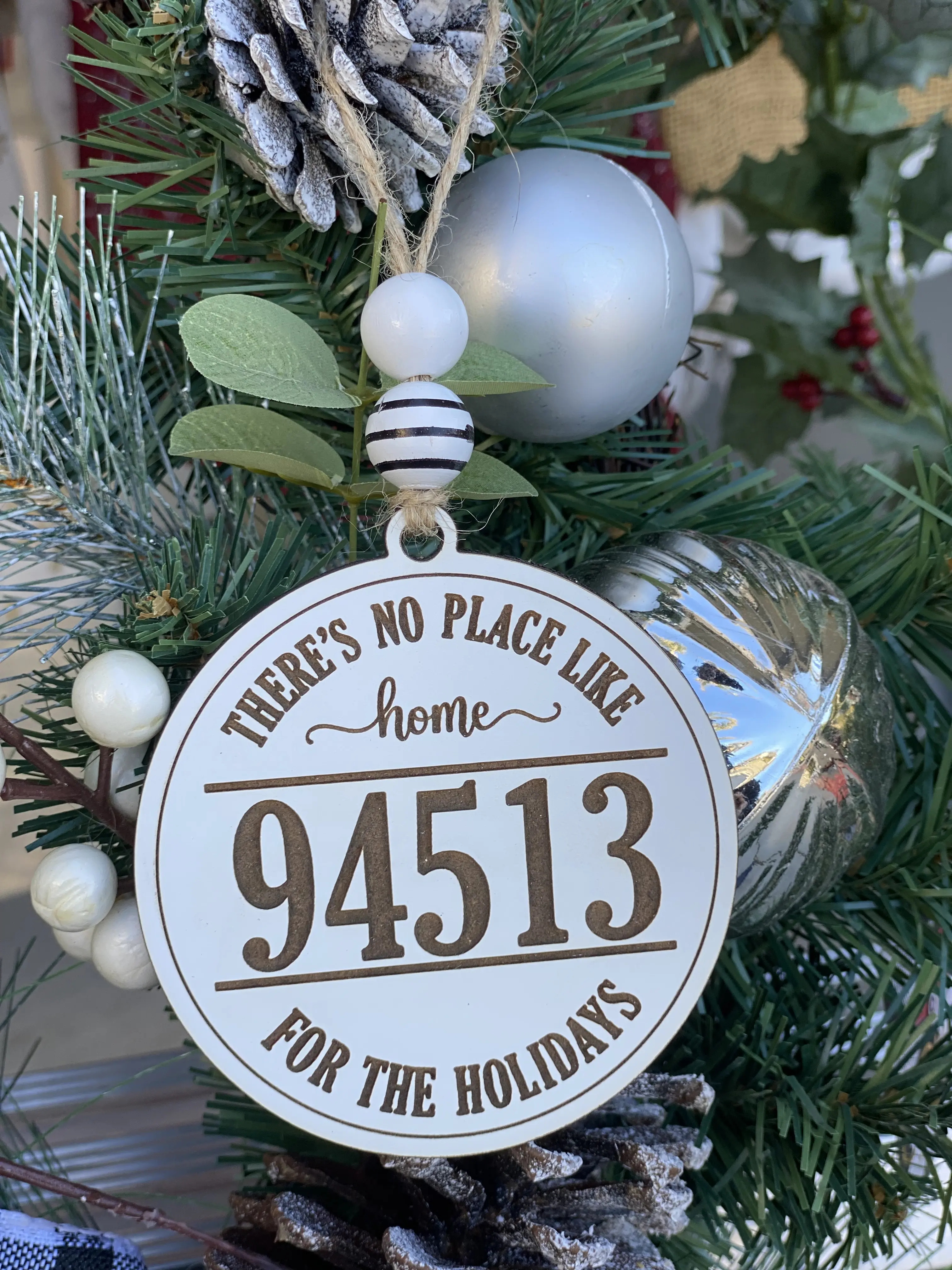 Personalized Zip Code Ornament No Place Like Home Farmhouse Christmas Decorations Housewarming Wedding Gift Realtor Closing Gift