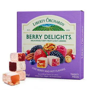 Liberty Orchards, Berry Delights - Assorted Vegan Berry Snack, Gluten Free, Lokum Nuts Strawberry, Blueberry Walnut Turkish Delight Candy Gift Box 10 Oz