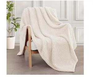 Extra Large Ivory Fuzzy Fleece Throw Blanket for Couch, 50x70 Inch, Fluffy and Soft Jacquard Blanket for All Season