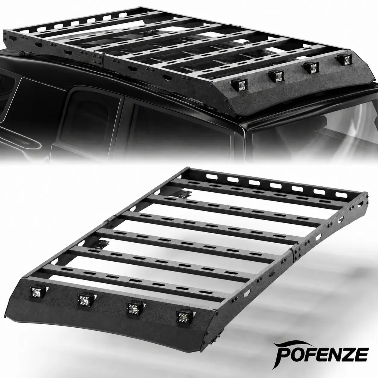 POFENZE-NADIA Steel Frame Roof Rack Platform for 2006-2014 FJ Cruiser with LED Front Lights, 800LB Heavy-Duty Overlanding Gear Carrier, Bolt-On Installation for Rooftop & Camping Essentials, Led Lights