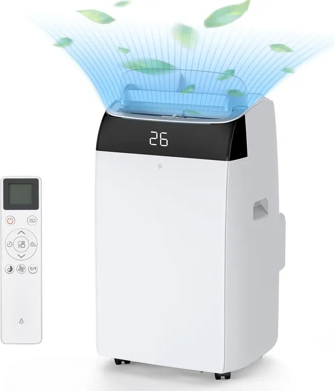 12,000 BTU Portable Aircon Quiet Room Unit Cools Up to 350 Sq.ft, Cooling/Dry/Fan Modes, Wheels Casters, Remote Control, Easy Window Installation Kit, White, Quiet Portable Ac