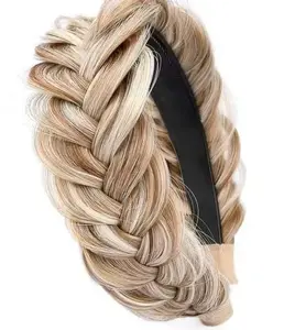 Women’s woven knotted headband set (two pieces, choose your favorites); wide-edge braided messy hairband with high elasticity; available in sand and gold tones; fashionable accessory.