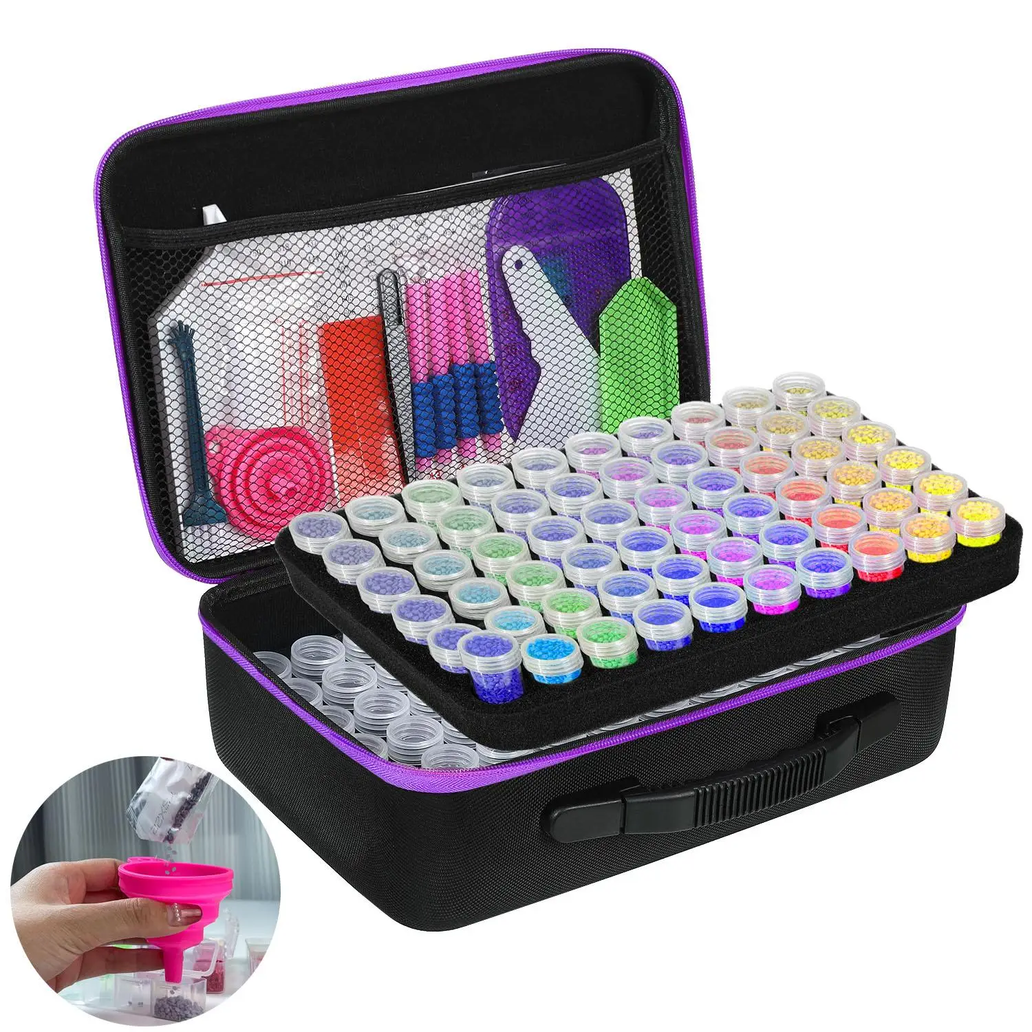 Rhinestones Painting Tool Accessory with Storage Bag, 1 Set Portable Multi-grid Rhinestones Painting Tool Bag, 5D Rhinestones Painting Accessories Con