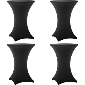Cocktail Table Covers - 4 Pack 32x43 Inch Table Cloth - Black Fitted Stretch Spandex Round High Top Tablecloth for Party, Bar, Birthday, Pub, Banquet