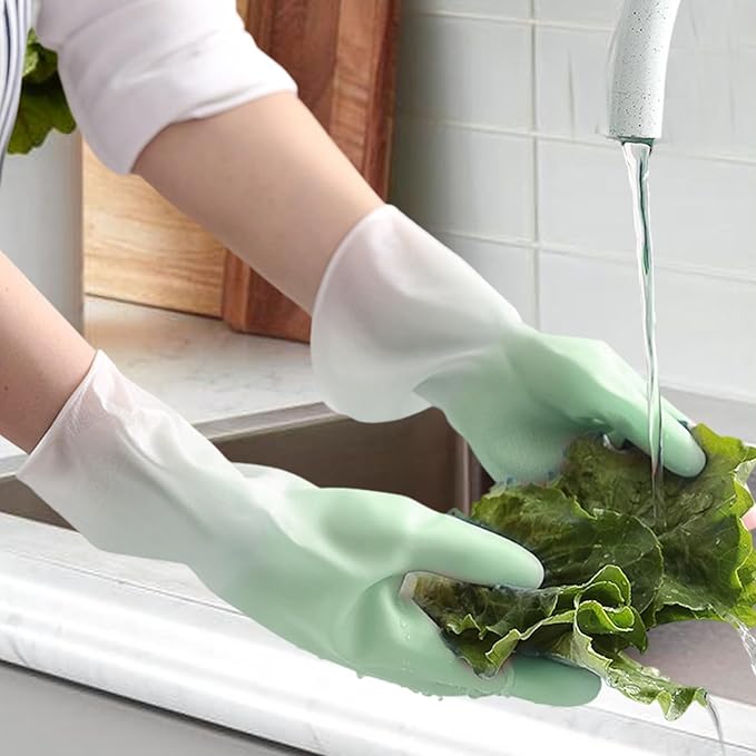 3 pairs Long Cuff Cleaning Gloves Waterproof Reusable Household Gloves Anti Slip Grip for Kitchen Dishwashing Bathroom Garden Tasks