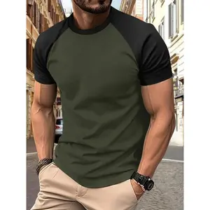 Men's Color Block Raglan Sleeve T-Shirt - Breathable Summer Casual Tee with Contrast Black/Yellow Design, Regular Fit Round Neck Short Top for Sports & Outdoor Activities, Apparel | Modern Casualwear Design menswea