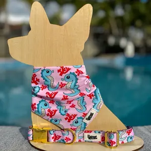 Seahorse Printed Dog Bandana with Pink Coral Design Accessory for Pet Fashion