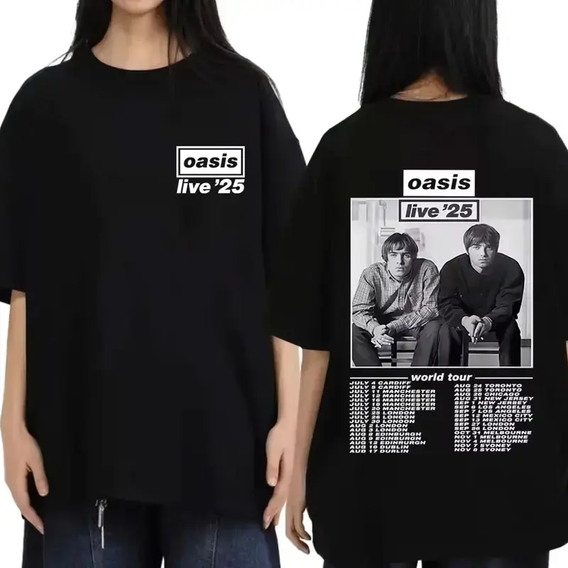 Oasis Live 25 90s Retro British Rock Tour Graphic Tee | Premium Heavy Cotton Streetwear T-Shirt | Vintage Britpop Music Fan Concert Top | G5000 Classic Fit Nostalgic Crewneck Gift
