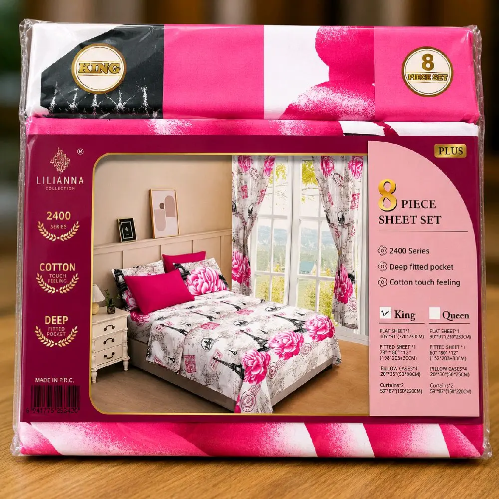Lilianna 8 Piece King Sheet Set – Soft Cotton Feel with Curtains