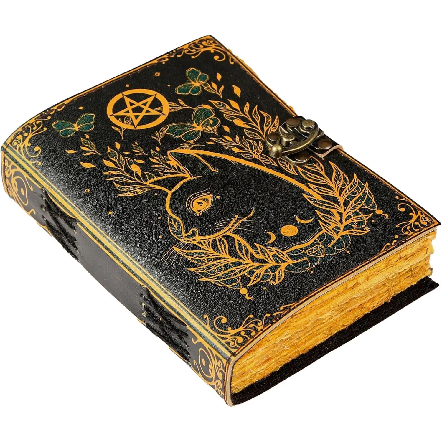 Blank Spell Book of adows Journal Little   Printed  Supplies  Notebook Handmade Vintage Deckle Paper Grimoire Journal Leather Sketchbook, Drawing Journal (13 X 10)