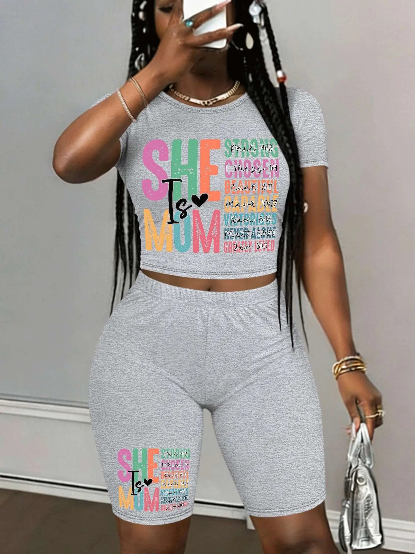 Personalized print patterns Two-Piece Set Women's Lip Print Short Sleeve Crop Top & Skinny Jumpsuit, Casual Fashion Cozy Round Neck Tee & Jumpsuit for Daily Outdoor Wear, Ladies Clothes for Spring, Overalls